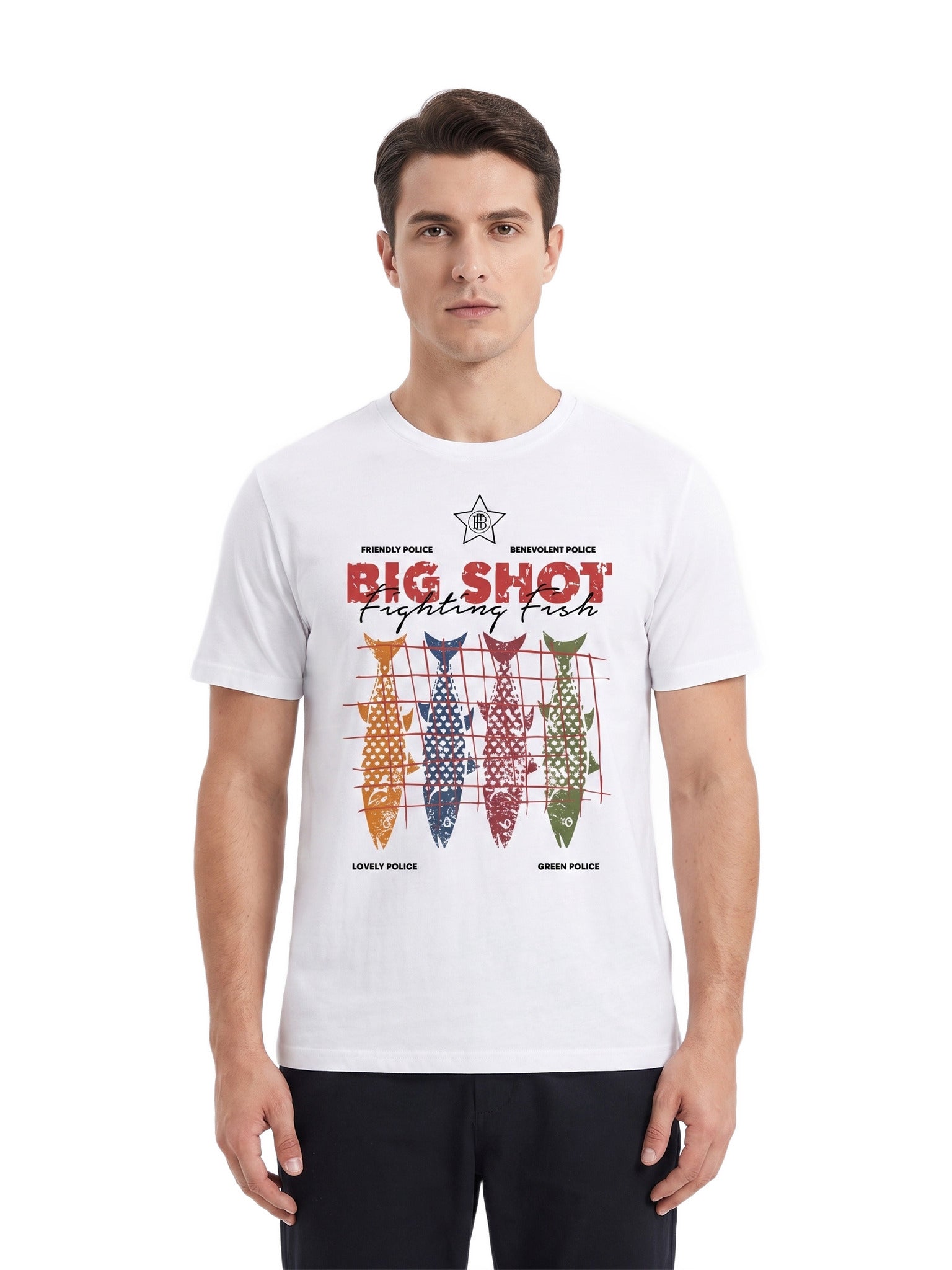T-Shirt Big Shot unisexe — Blanc — porté