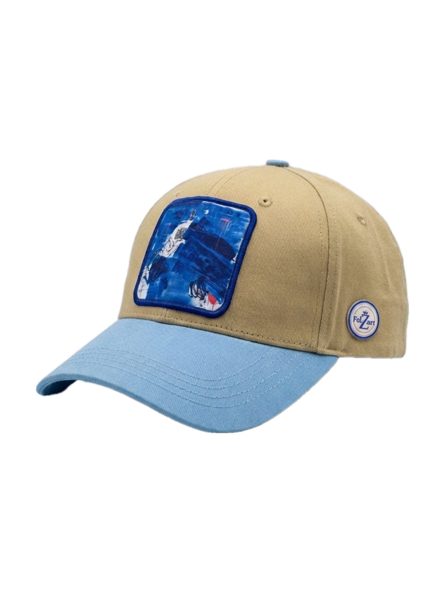 Casquette Beige / Bleu ciel avec patch stylisé